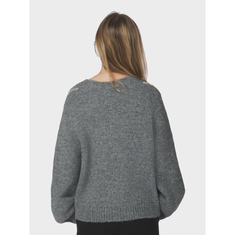Neo Noir - Beleney Small Check Fluff Cardigan - Dark Grey