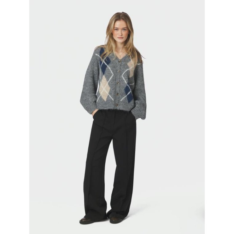 Neo Noir - Beleney Small Check Fluff Cardigan - Dark Grey