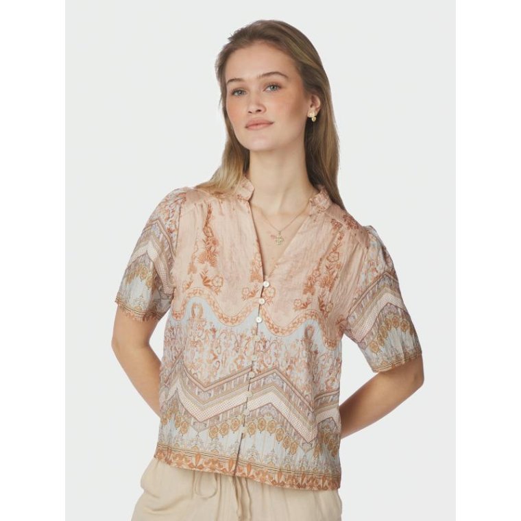 Neo Noir - Torana Flower Border Blouse - Flower Peach