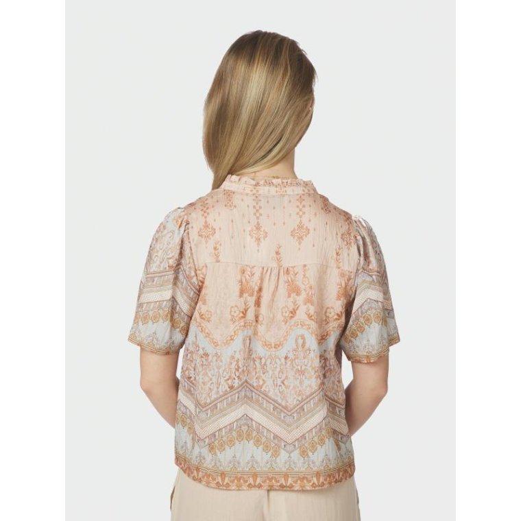 Neo Noir - Torana Flower Border Blouse - Flower Peach
