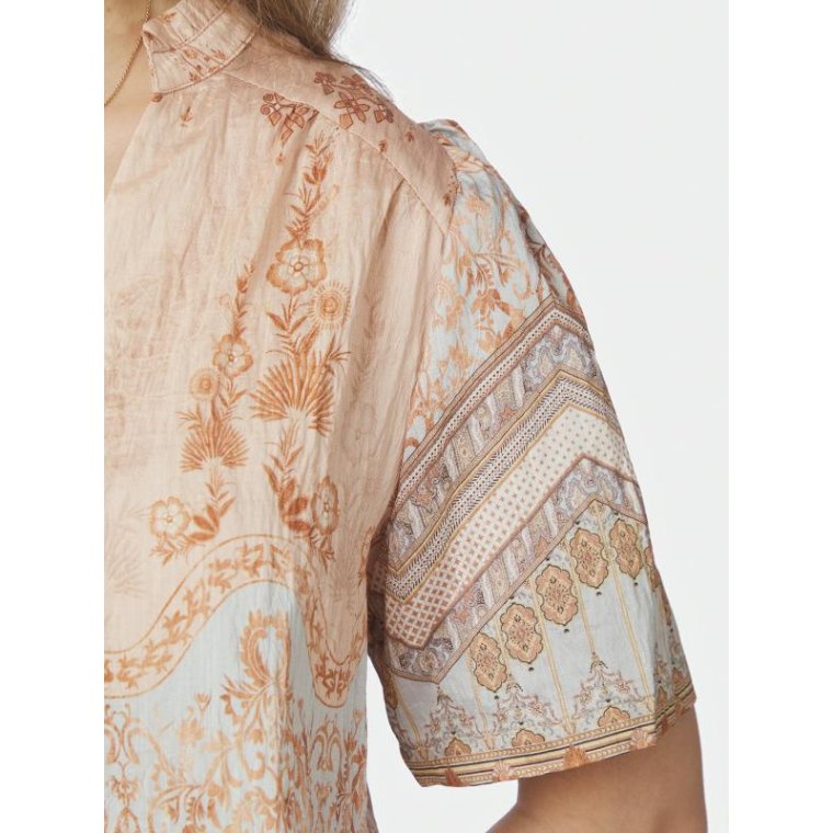 Neo Noir - Torana Flower Border Blouse - Flower Peach