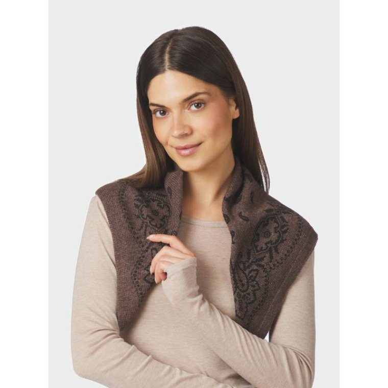 Neo Noir - Adelina Paisley Knit Scarf - Brown Melange