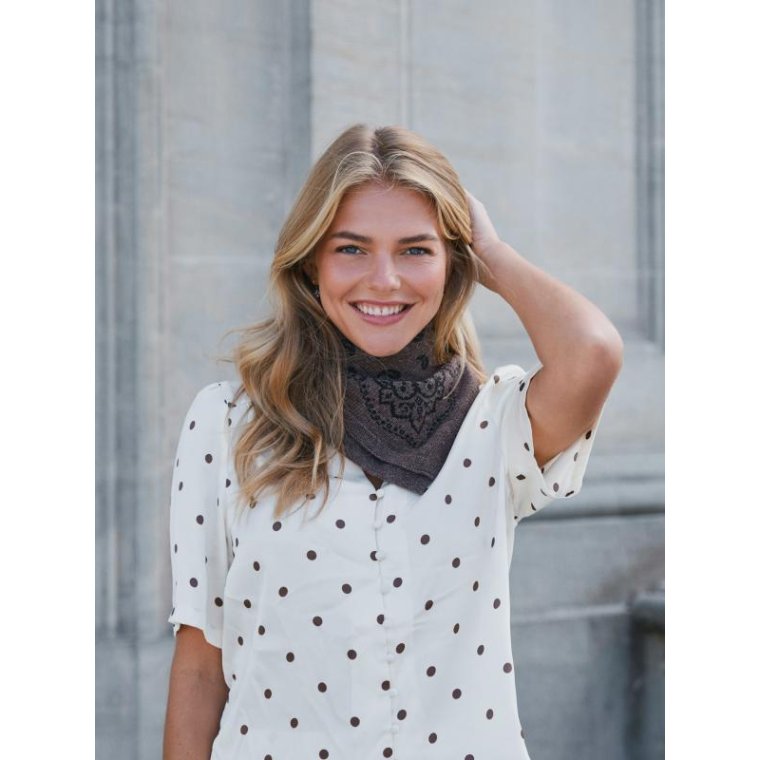 Neo Noir - Adelina Paisley Knit Scarf - Brown Melange