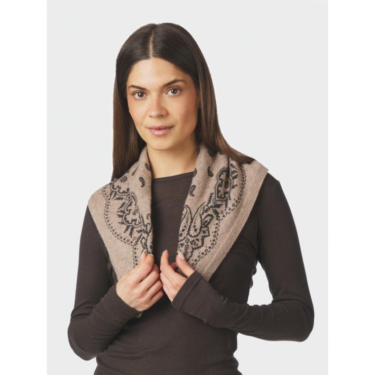 Neo Noir - Adelina Paisley Knit Scarf - Beige Melange