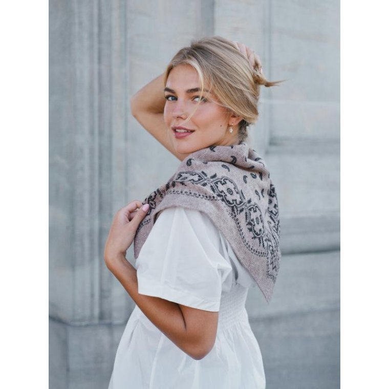 Neo Noir - Adelina Paisley Knit Scarf - Beige Melange