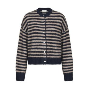 Neo Noir - Isana Stripe Fluffy Knit Cardigan - Navy striped
