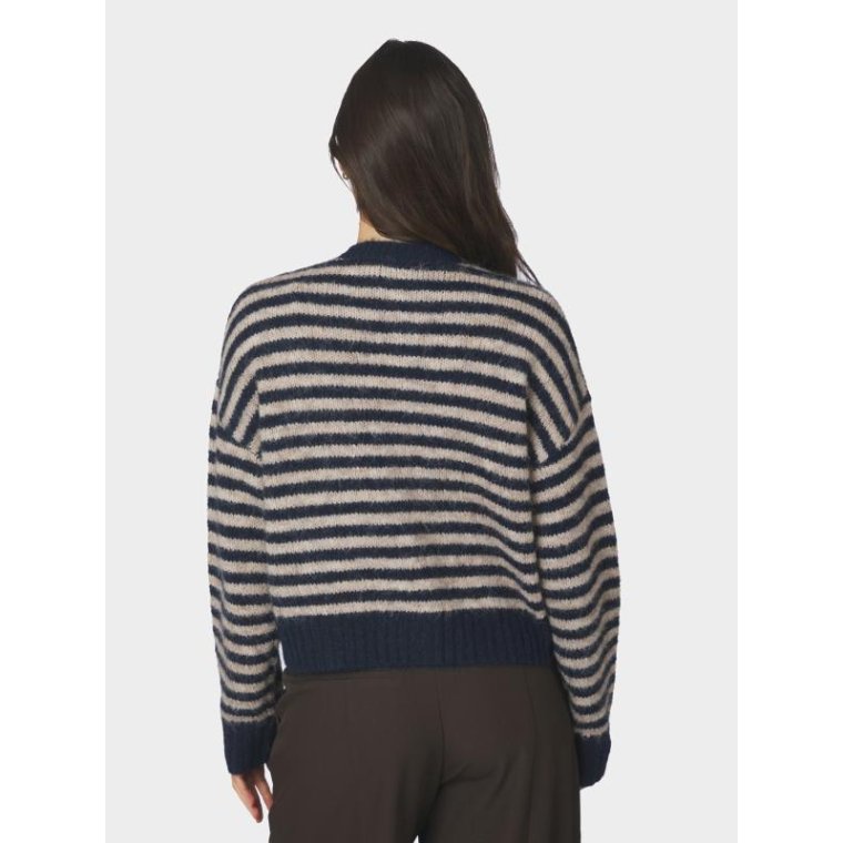 Neo Noir - Isana Stripe Fluffy Knit Cardigan - Navy striped