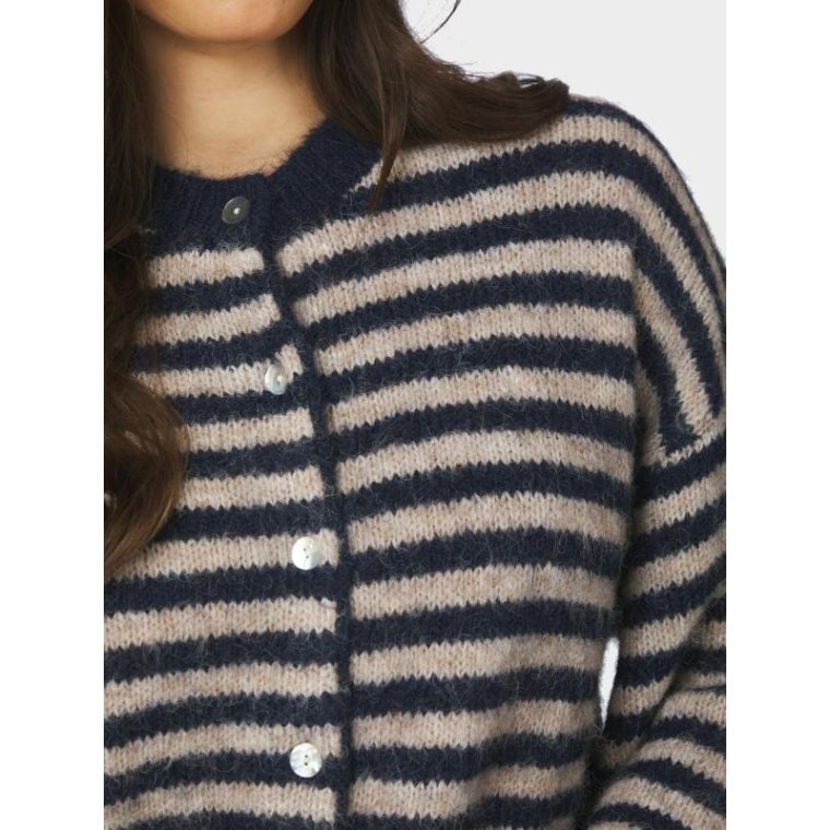 Neo Noir - Isana Stripe Fluffy Knit Cardigan - Navy striped