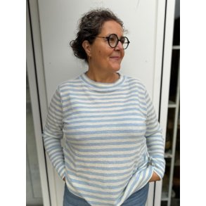 By Basics - 4068 sweather w/small turtleneck l/s - raw white/sky blue melange