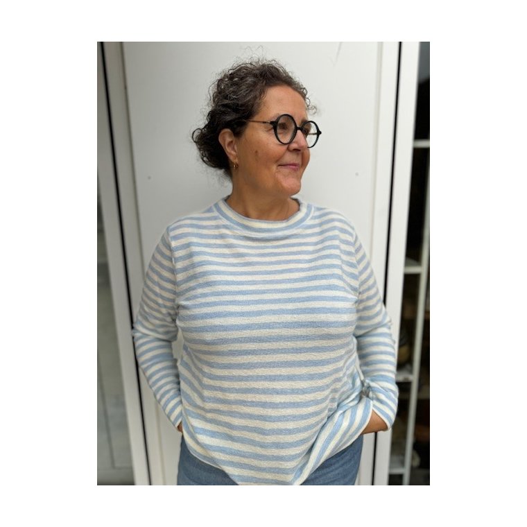 By Basics - 4068 sweather w/small turtleneck l/s - raw white/sky blue melange