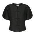 Neo Noir - Anela Mandarin Dull Satin Blouse - Black