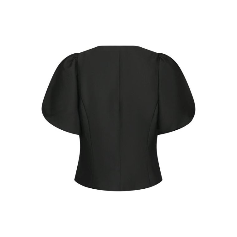 Neo Noir - Anela Mandarin Dull Satin Blouse - Black