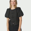 Neo Noir - Anela Mandarin Dull Satin Blouse - Black