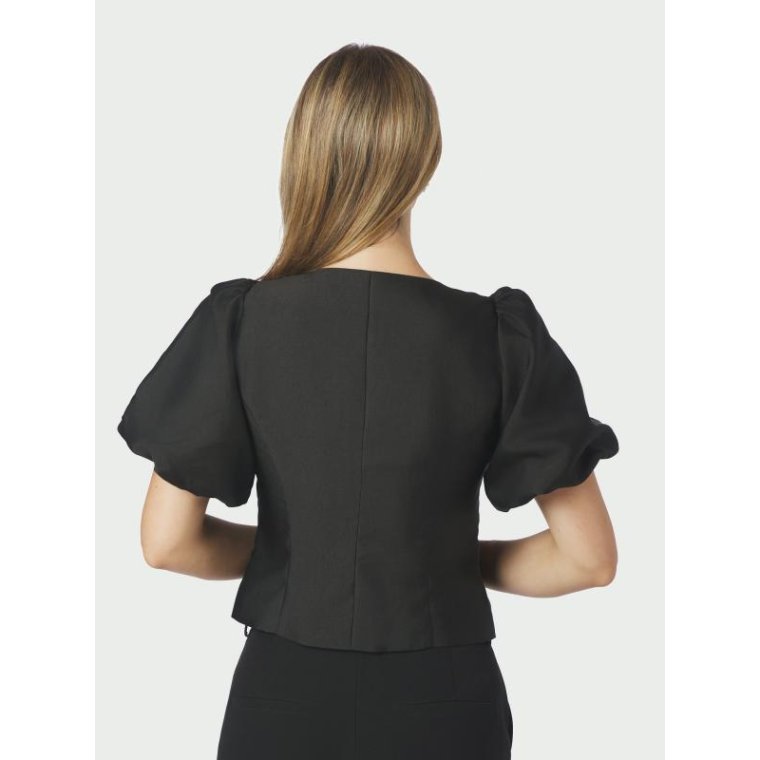 Neo Noir - Anela Mandarin Dull Satin Blouse - Black