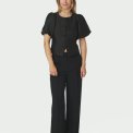 Neo Noir - Anela Mandarin Dull Satin Blouse - Black