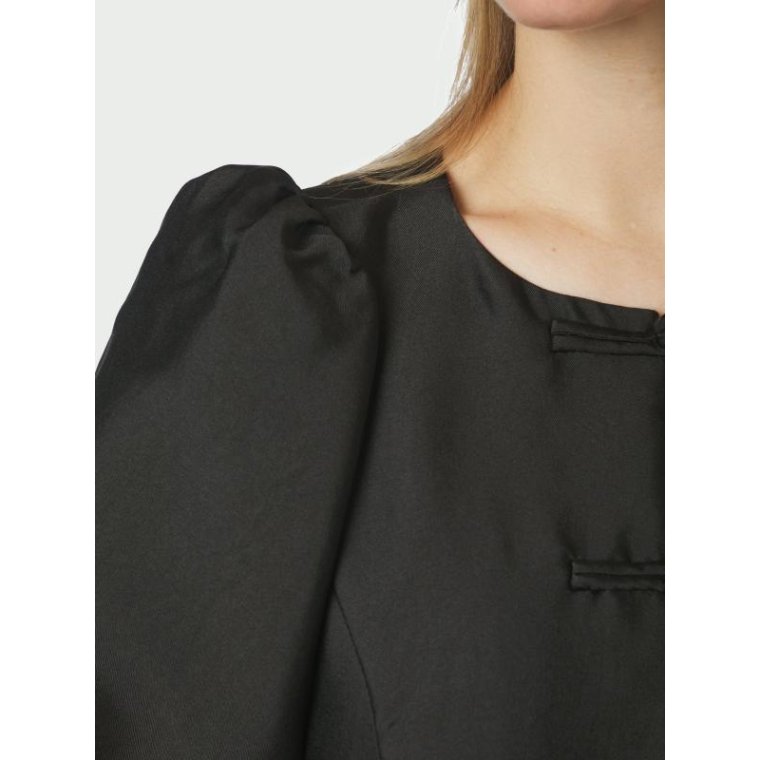 Neo Noir - Anela Mandarin Dull Satin Blouse - Black