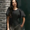 Neo Noir - Anela Mandarin Dull Satin Blouse - Black
