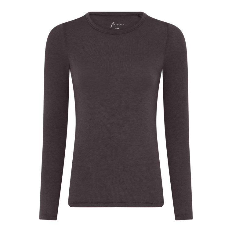 Frau - Lucca cashmere ls o-neck top - Chocolate Torte