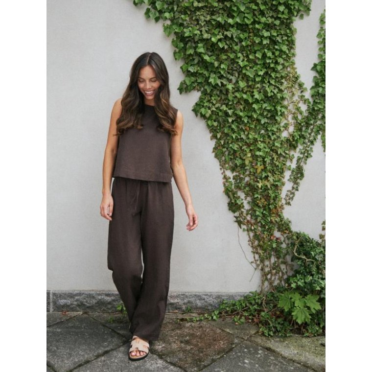 Neo Noir - SONAR LINEN PANTS - Dark brown