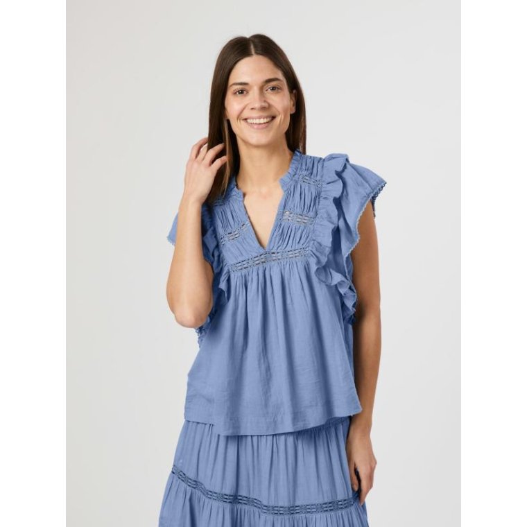 Neo Noir - Jayla S Voile Top - Smoke Blue	