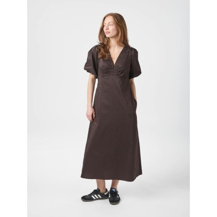 Neo Noir - Illana Poplin Dress - Chocolate Brown
