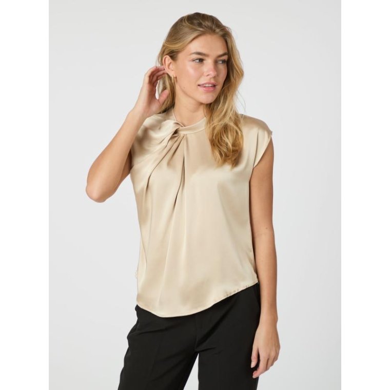 Neo Noir - Fleur Drapy Satin Blouse - Dark Sand
