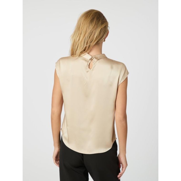 Neo Noir - Fleur Drapy Satin Blouse - Dark Sand