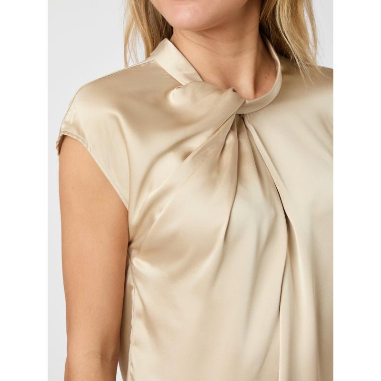 Neo Noir - Fleur Drapy Satin Blouse - Dark Sand