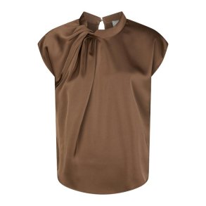 Neo Noir - Fleur Drapy Satin Blouse - Dusty Brown