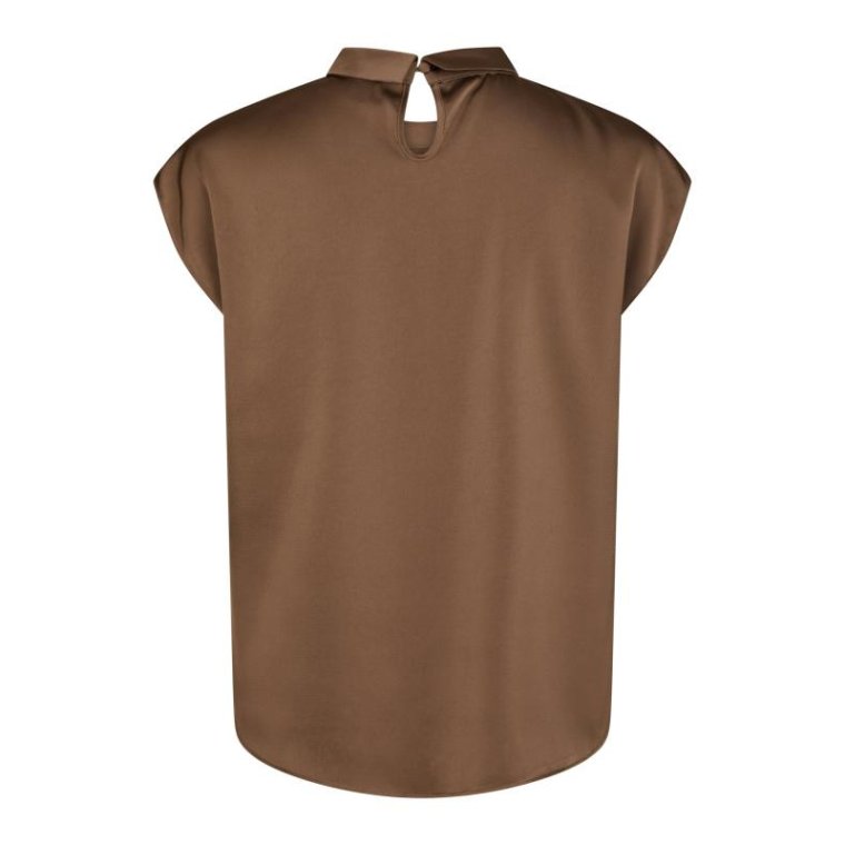 Neo Noir - Fleur Drapy Satin Blouse - Dusty Brown