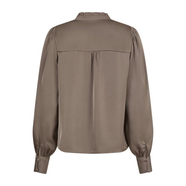 Neo Noir - Massima Drapy Satin Blouse - Dark Taupe