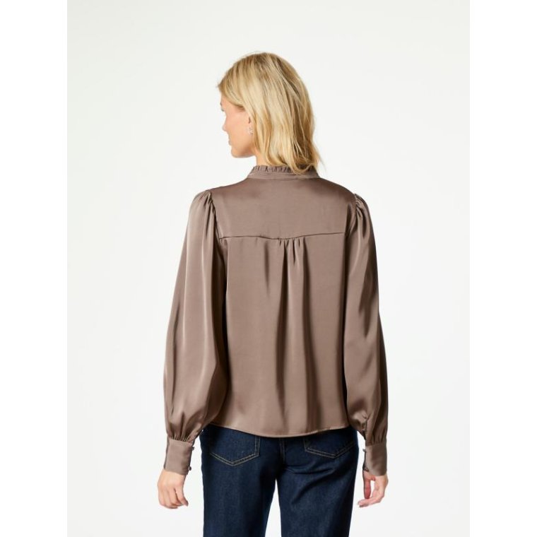Neo Noir - Massima Drapy Satin Blouse - Dark Taupe
