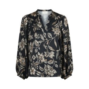 Neo Noir - Nani Canvas Flower Blouse - Dark Navy