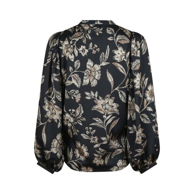 Neo Noir - Nani Canvas Flower Blouse - Dark Navy