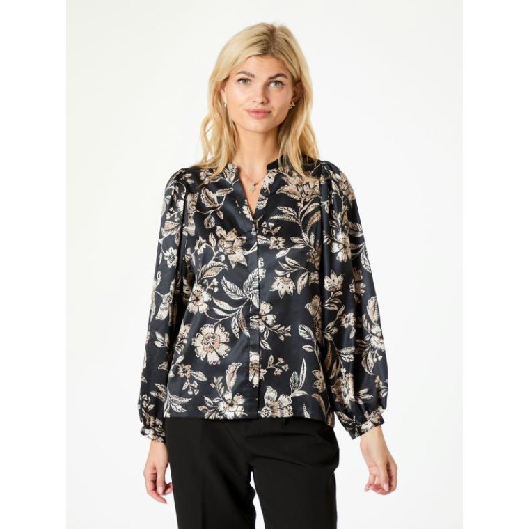 Neo Noir - Nani Canvas Flower Blouse - Dark Navy