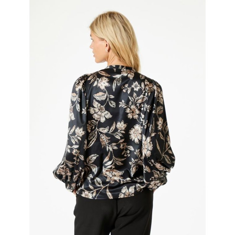 Neo Noir - Nani Canvas Flower Blouse - Dark Navy