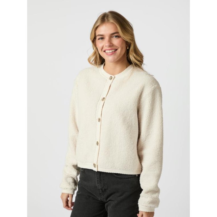 Neo Noir - Limo Fluffy Knit Cardigan - Creme