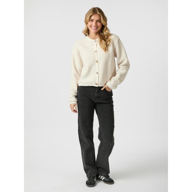 Neo Noir - Limo Fluffy Knit Cardigan - Creme