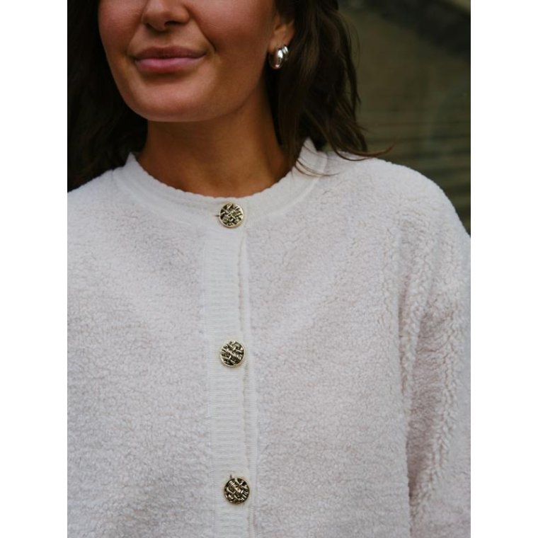 Neo Noir - Limo Fluffy Knit Cardigan - Creme