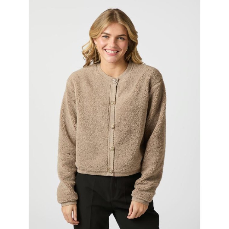 Neo Noir - Limo Fluffy Knit Cardigan - Dark Sand