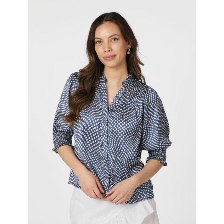 Neo Noir - Diana Vibrant Dot Blouse- Navy