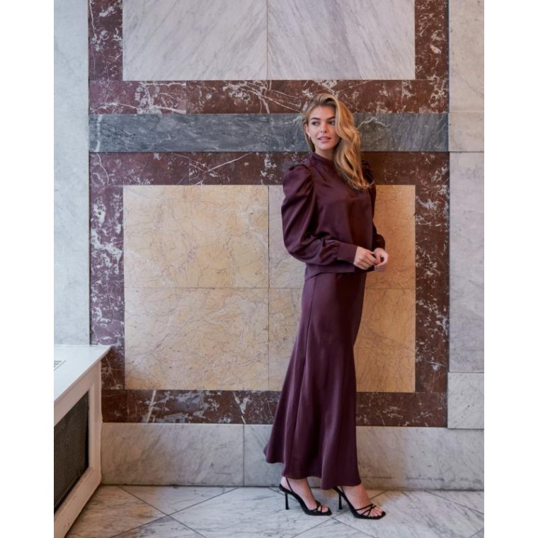 Neo Noir - Rosslyn Heavy Sateen Blouse - Burgundy