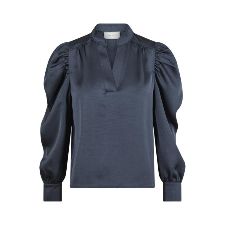 Neo Noir - Rosslyn Heavy Sateen Blouse - Midnight Blue