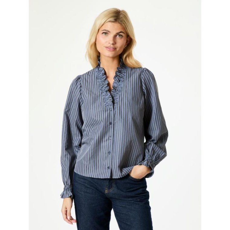 Neo Noir - Brielle Twill Stripe Shirt - Dusty blue