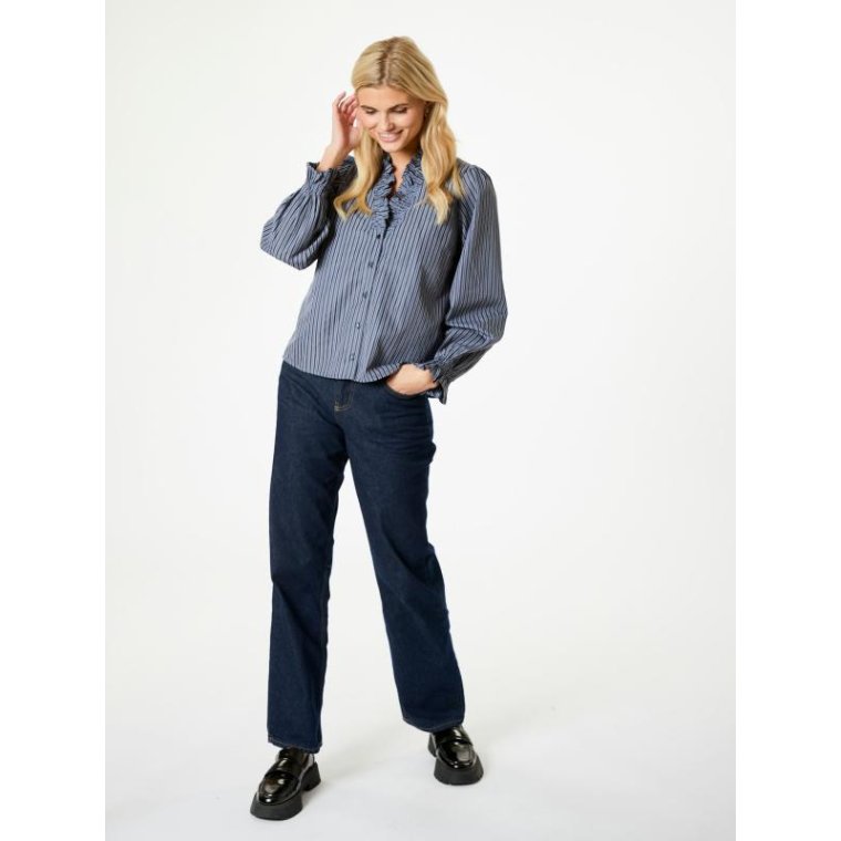 Neo Noir - Brielle Twill Stripe Shirt - Dusty blue