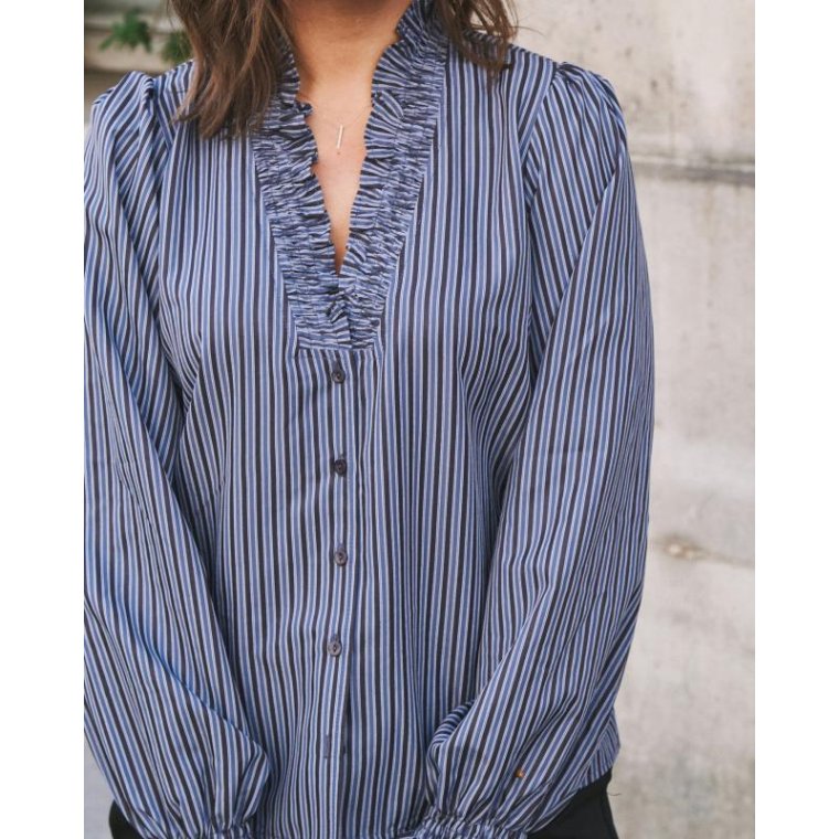 Neo Noir - Brielle Twill Stripe Shirt - Dusty blue