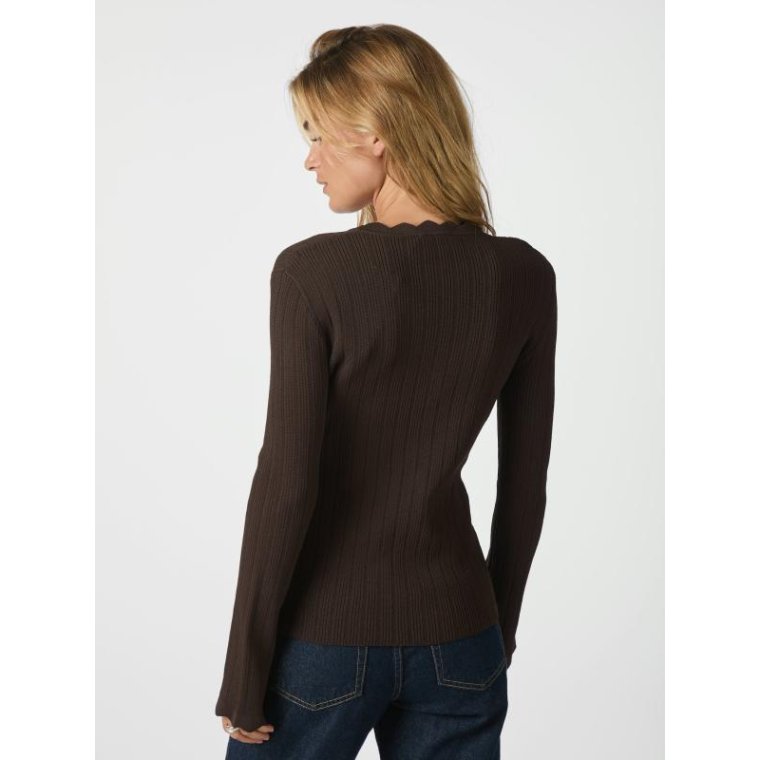 Neo Noir - Clara Stitch Knit Blouse - Dark brown