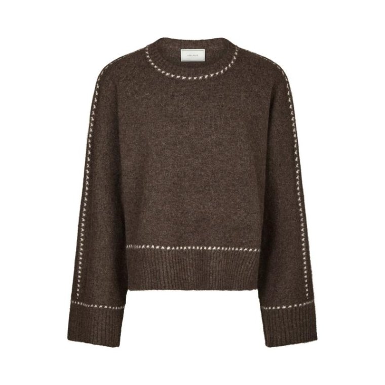 Neo Noir - Roeme Knit Stitch Blouse - Brown Melange