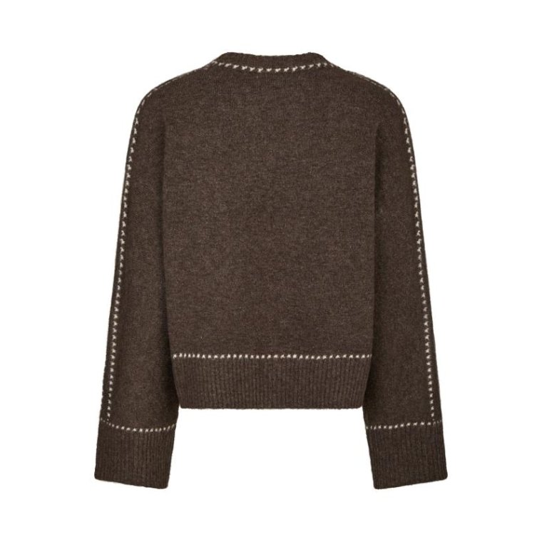 Neo Noir - Roeme Knit Stitch Blouse - Brown Melange