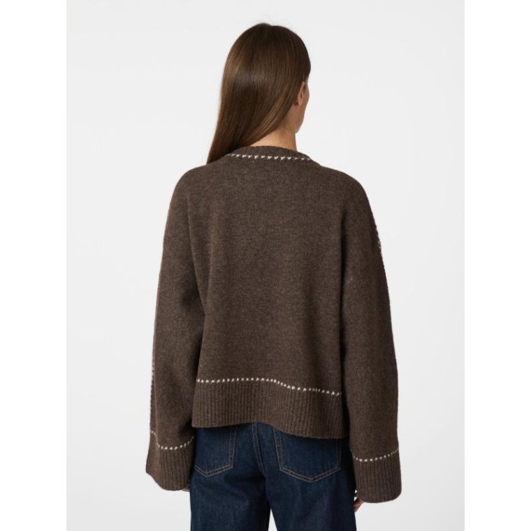 Neo Noir - Roeme Knit Stitch Blouse - Brown Melange